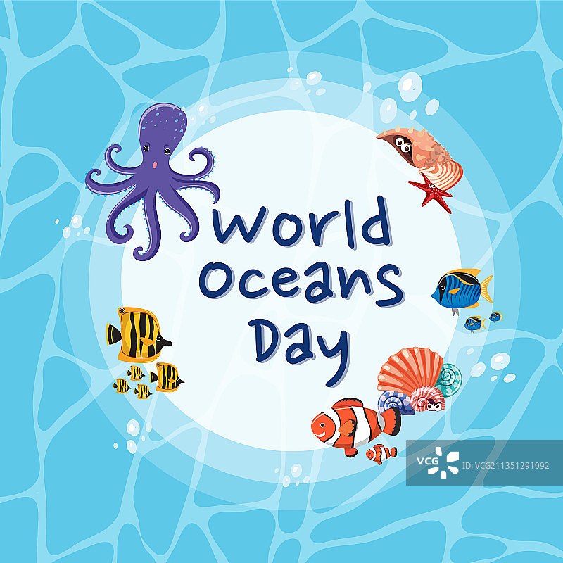 包含多种海洋生物的世界海洋日banner图片素材