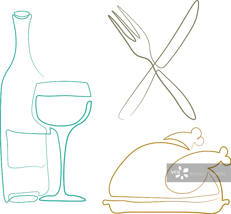 鸡尾酒单线条轮廓图标集图片素材