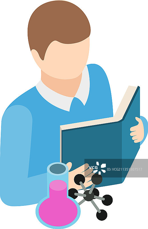 自学等距视角图标：男人阅读图片素材