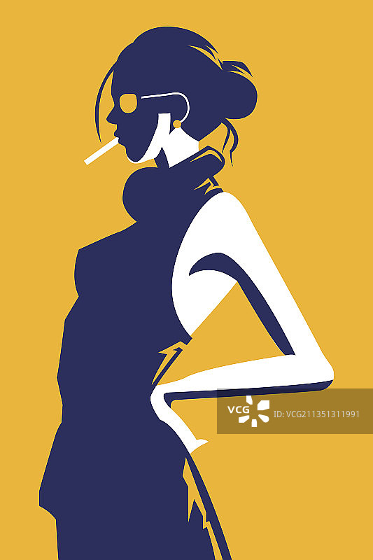 穿着时尚的吸烟女子图片素材