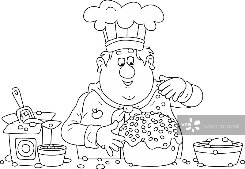 有趣的厨师装饰精美蛋糕图片素材