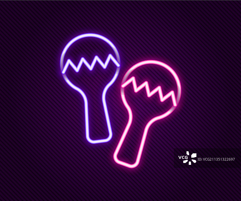 黑色背景上的发光霓虹灯线沙锤图标图片素材