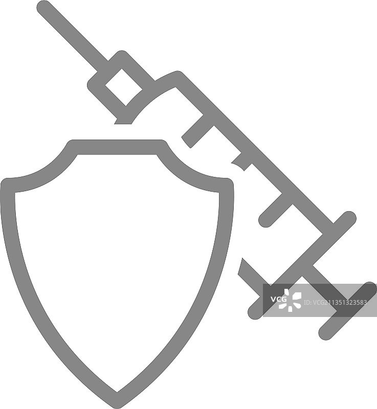 医疗注射器和盾牌线条图标疫苗接种图片素材