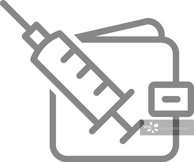 医疗注射器和钱包线条图标，疫苗接种图片素材