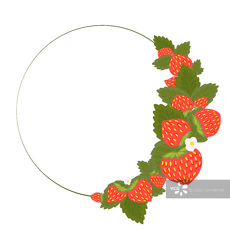 草莓树叶半圆形框架图片素材