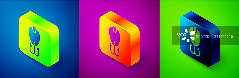 2.5D钓鱼饵图标，蓝色背景图片素材