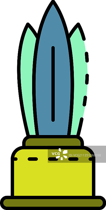 房屋仙人掌盆栽图标彩色轮廓图片素材