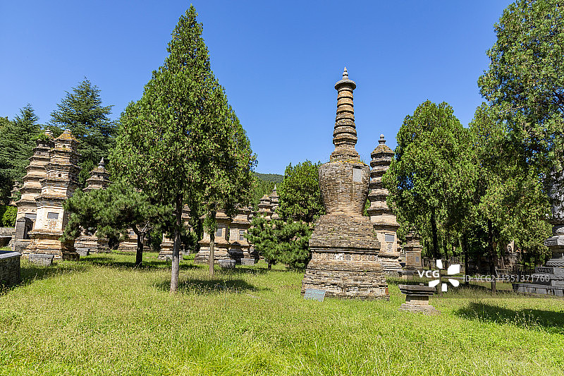 中国河南省郑州市登封嵩山少林寺塔林图片素材