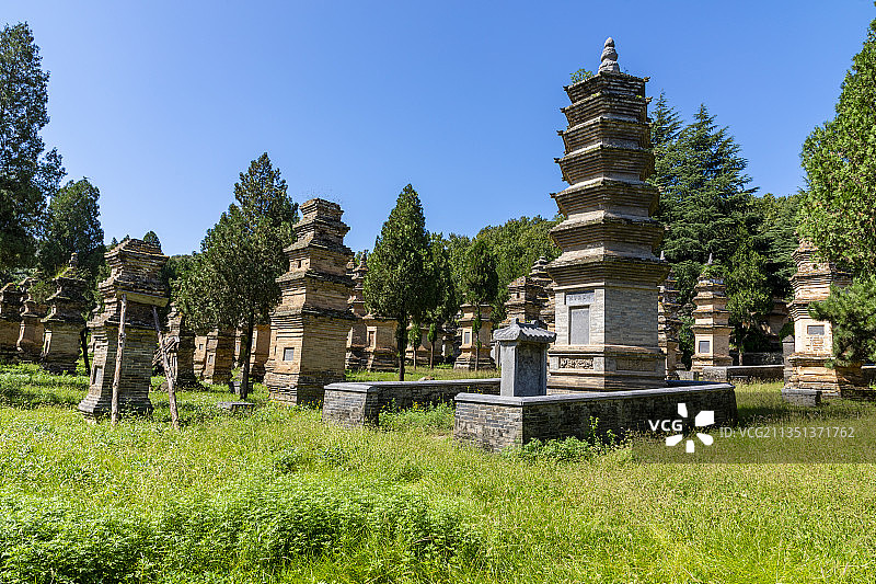 中国河南省郑州市登封嵩山少林寺塔林图片素材