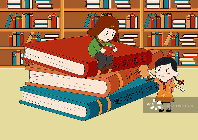两个小孩子和他们的书屋图片素材