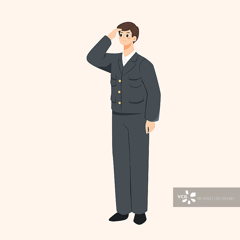 卡通国庆节劳动节敬礼中山装民国风出游旅行日历中国风矢量插画图片素材