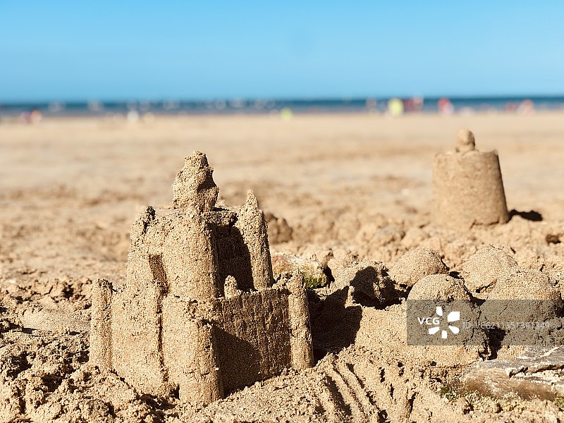 海滩沙堡特写图片素材