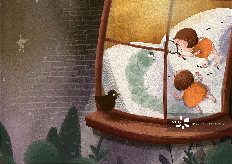 儿童插画-双胞胎姐妹图片素材