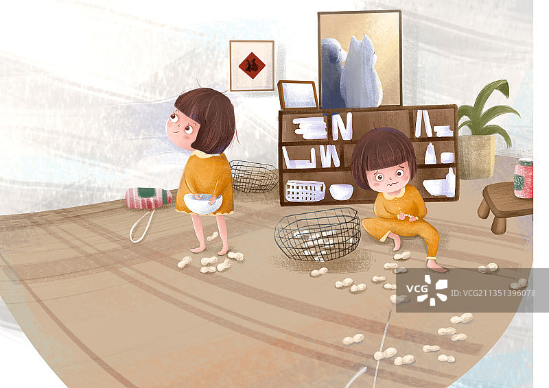 儿童插画-双胞胎姐妹图片素材