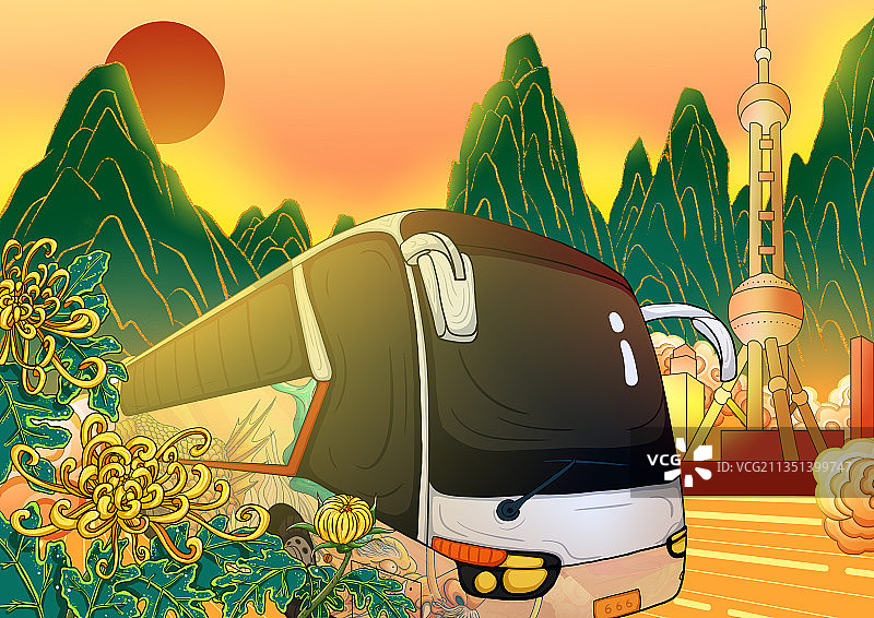 一辆在旅游景点的客运车图片素材