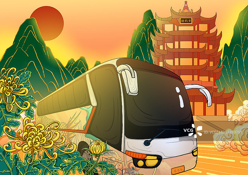 一辆在旅游景点的客运车图片素材