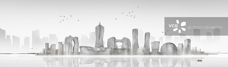 中国风城市地标建筑杭州图片素材