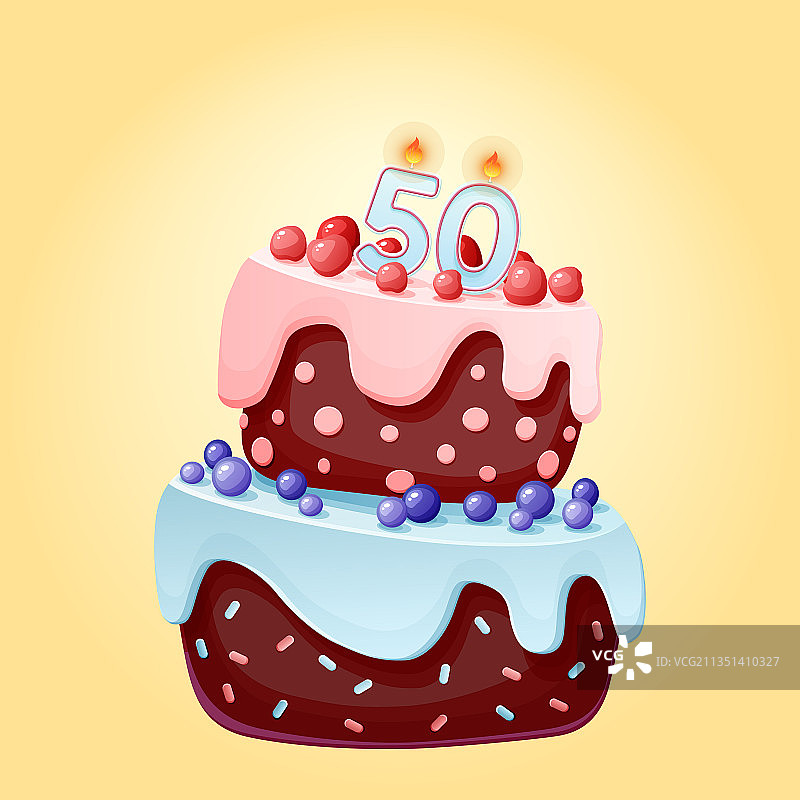 50岁生日蛋糕，带数字50的蜡烛图片素材