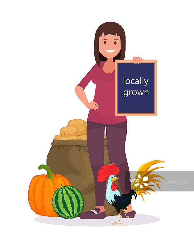 与牛站在一起的漂亮女农民图片素材