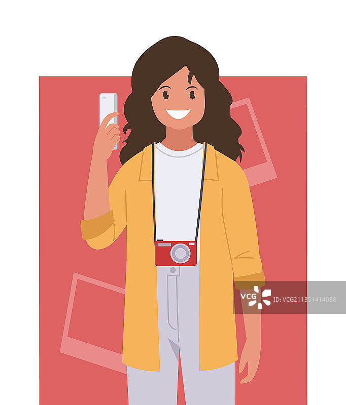 女人用智能手机自拍图片素材