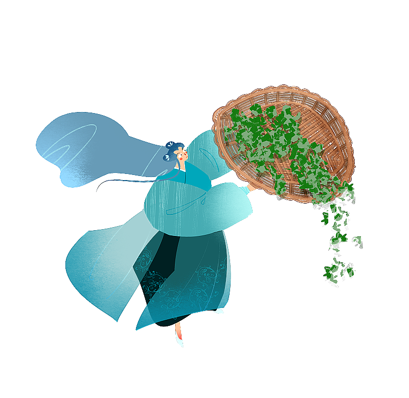 古风女孩制作茶叶插画元素图片素材