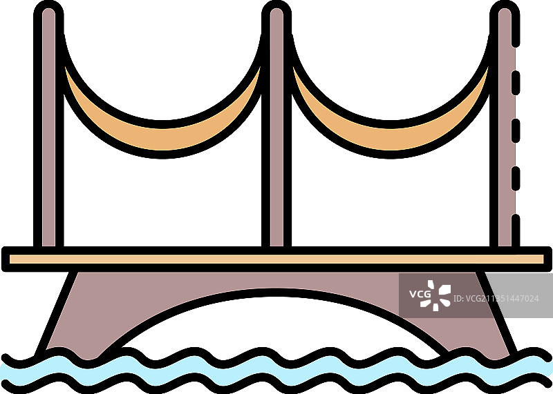 河流桥梁图标彩色轮廓图片素材