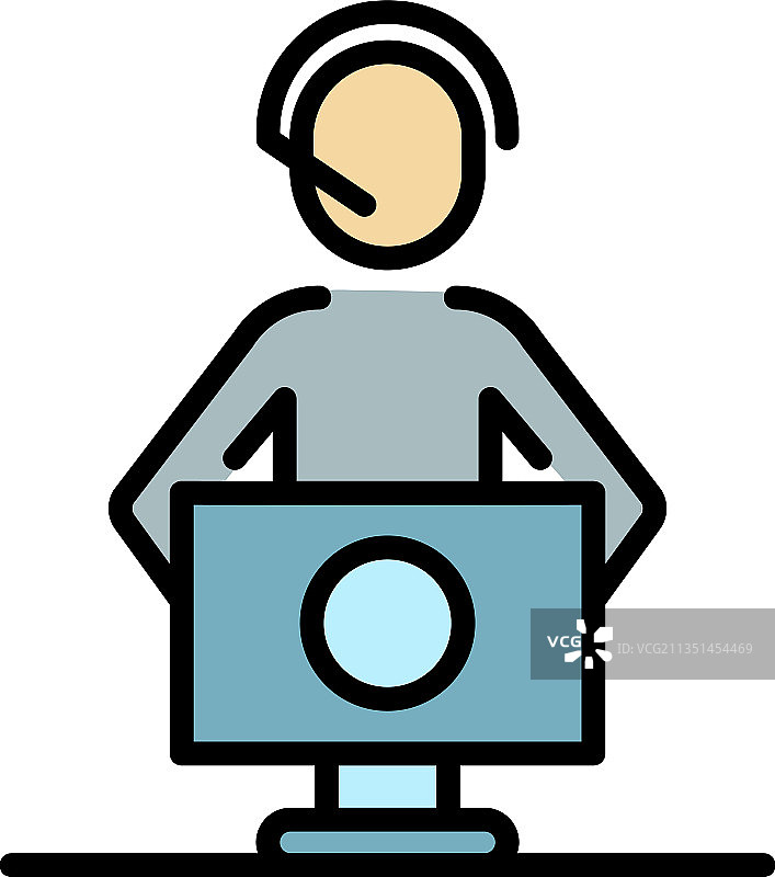 呼叫中心服务彩色图标轮廓图片素材