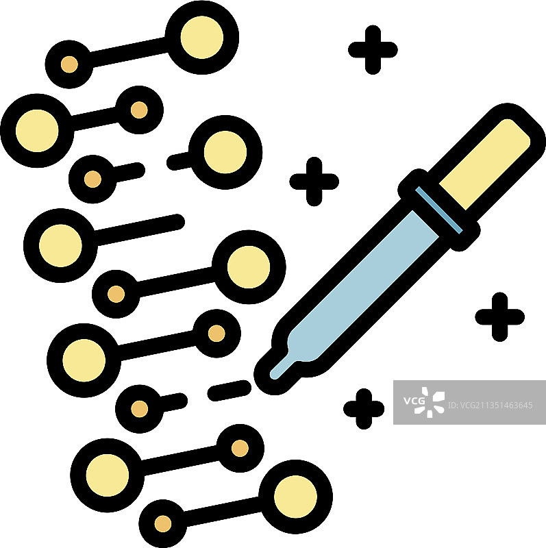 DNA分子和移液器图标彩色轮廓图片素材
