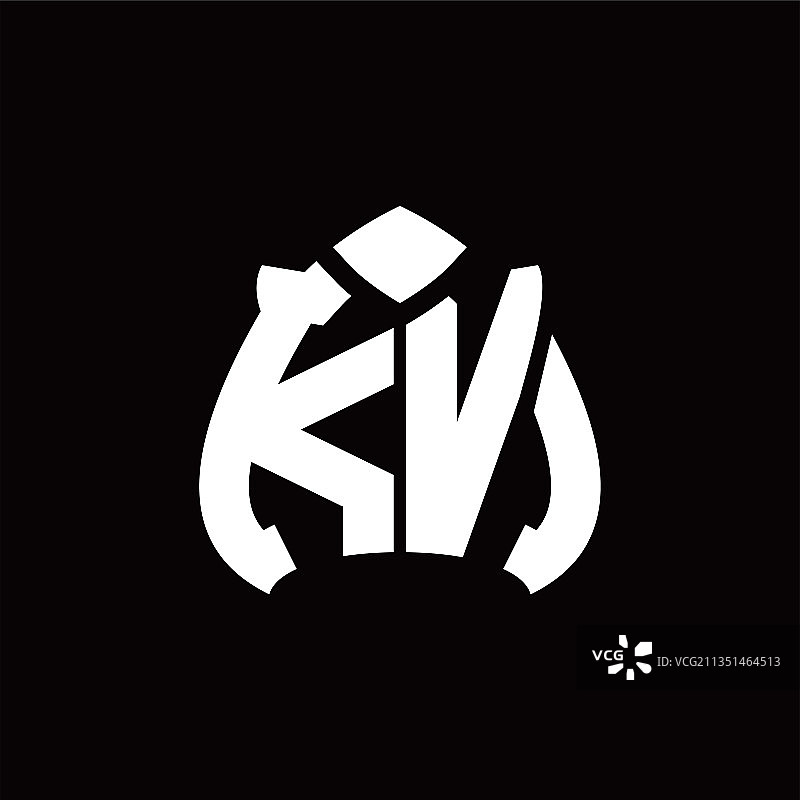 带有黑桃形状设计的KV字母组合标志模板图片素材