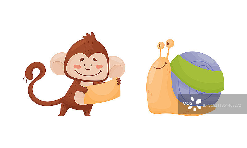 可爱动物举着空白标牌图片素材