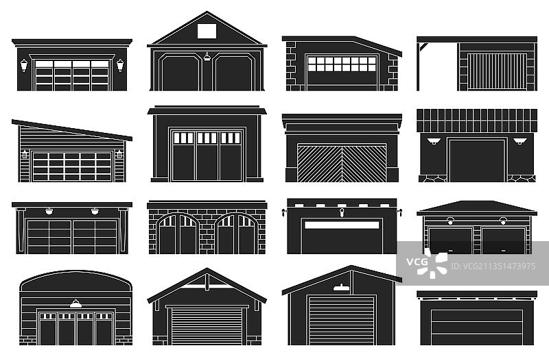 车库黑色孤立图标集图片素材