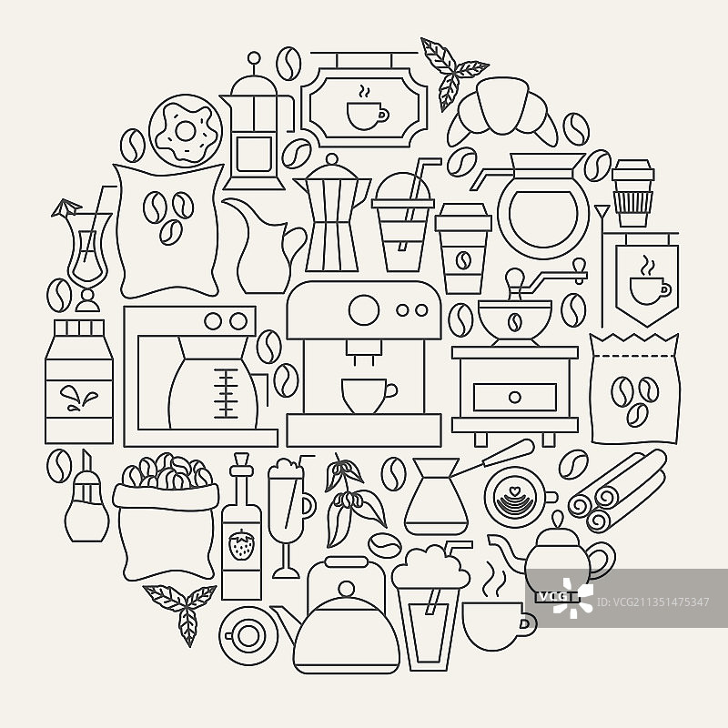 咖啡线条图标圆形图片素材