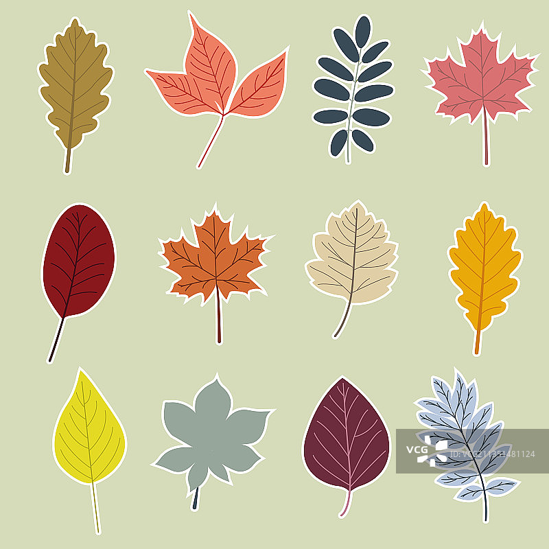 秋叶贴纸手绘秋季套装图片素材