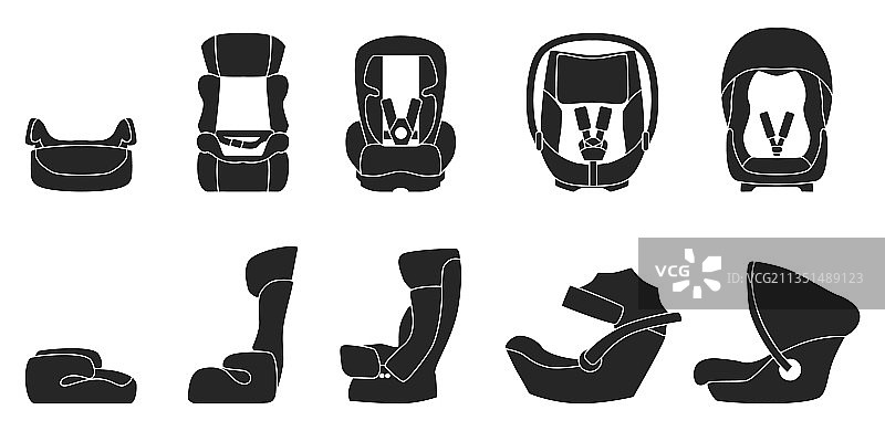 婴儿汽车座椅黑色套装图标图片素材