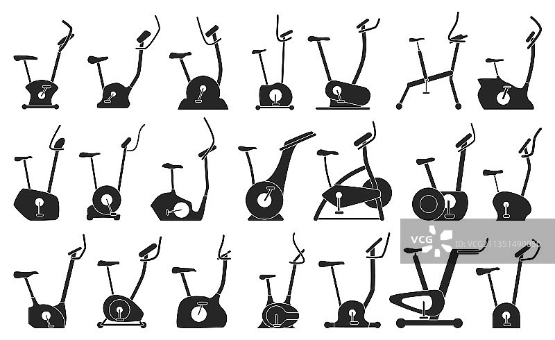 健身单车黑色图标集图片素材