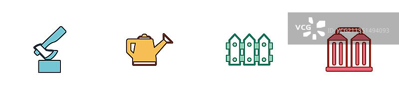 木制斧头浇水壶花园栅栏木制组合图片素材