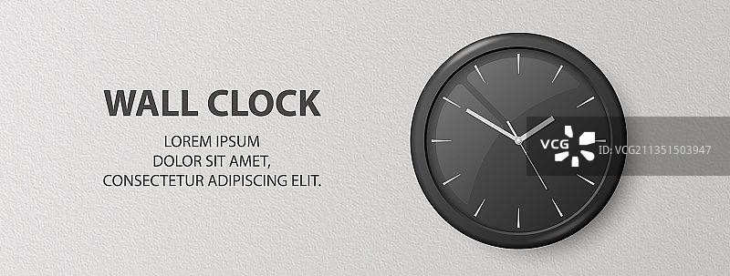 黑色墙上的3D逼真办公室时钟图片素材
