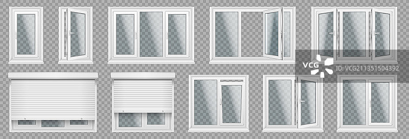 带窗户的逼真玻璃塑料窗户套装图片素材