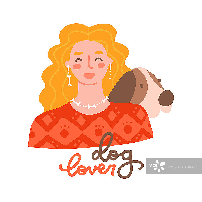 穿着毛衣的可爱年轻女孩和她的宠物狗图片素材