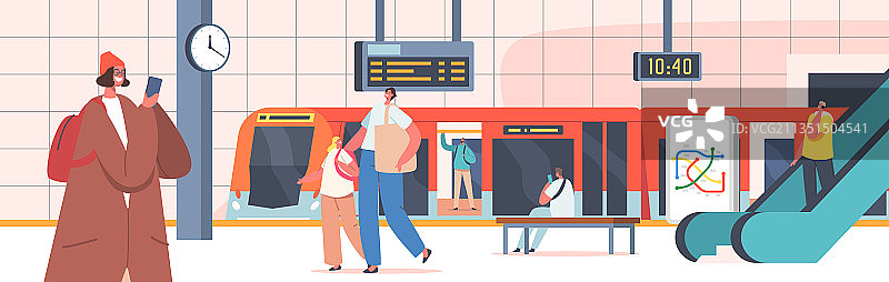 地铁站内的人群与列车图片素材