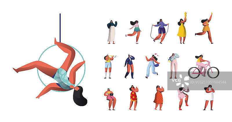 空中马戏团体操女演员角色套装图片素材