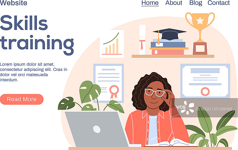 技能培训着陆页上的微笑黑人女性图片素材