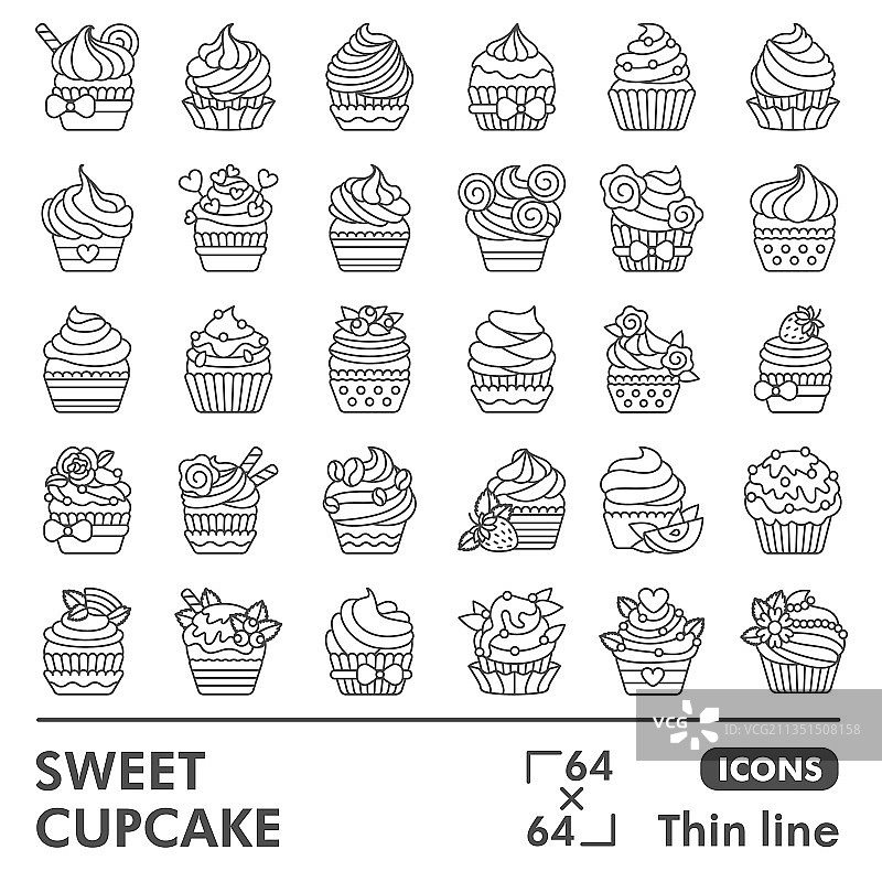 甜纸杯蛋糕线条图标集精美糕点符号图片素材