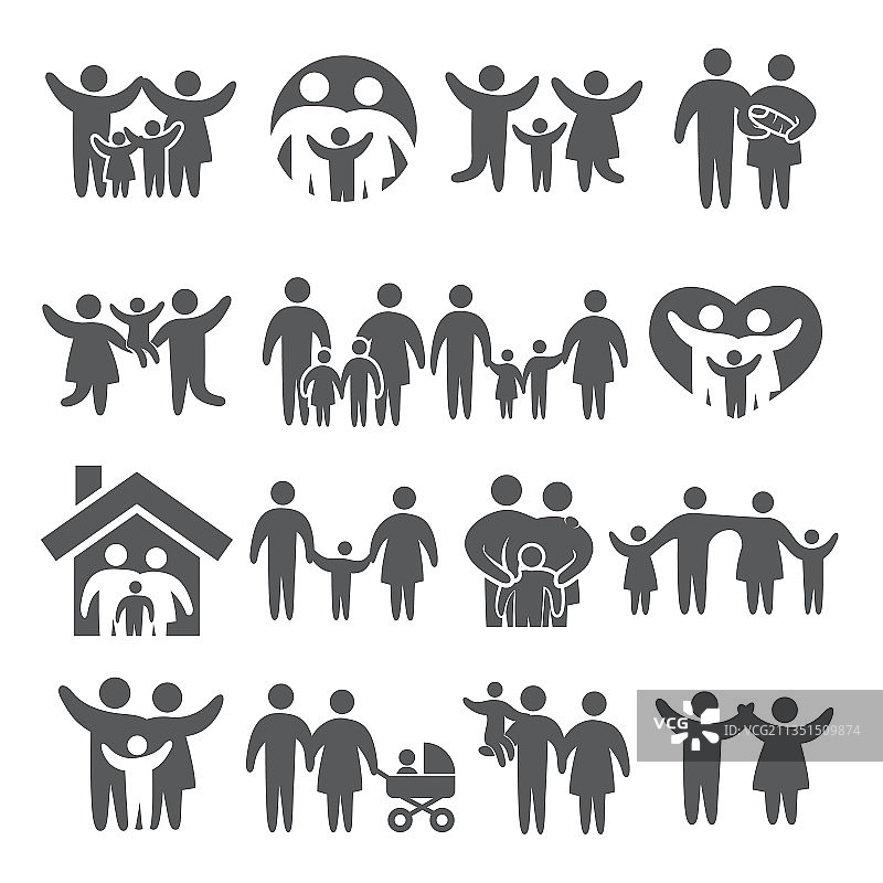 白色背景上的家庭图标合集图片素材