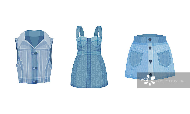 时尚牛仔服装套装女式马甲图片素材