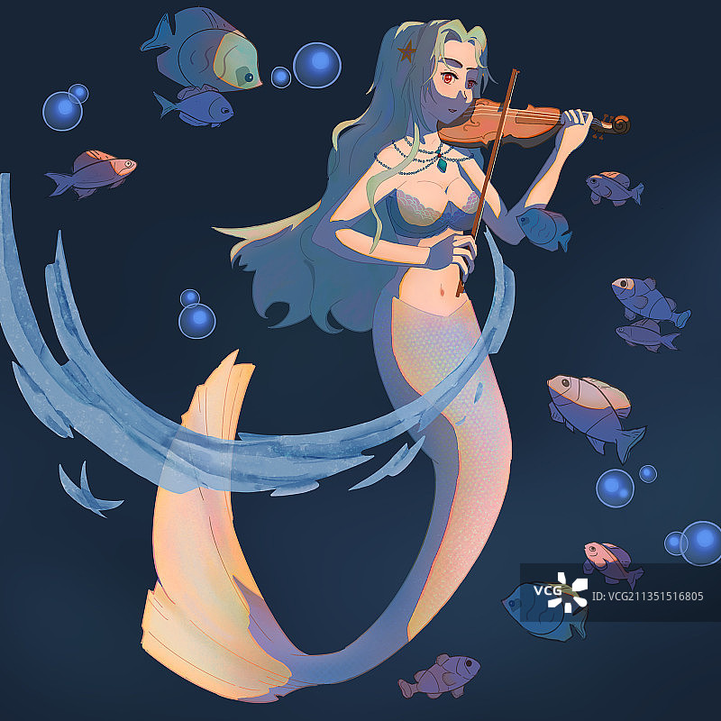 拉小提琴的美人鱼图片素材
