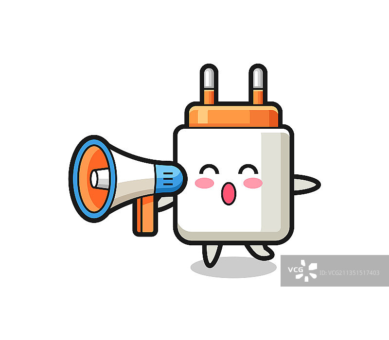拿着扩音器的电源适配器卡通形象图片素材