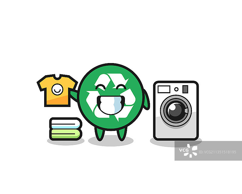 带有洗衣机的回收吉祥物卡通图片素材