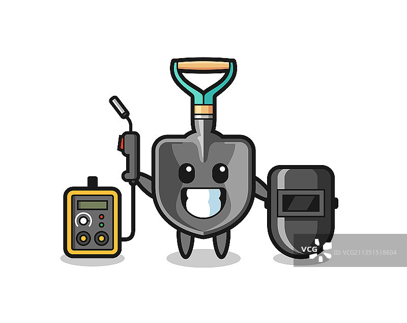 铲子吉祥物角色当焊接工人图片素材