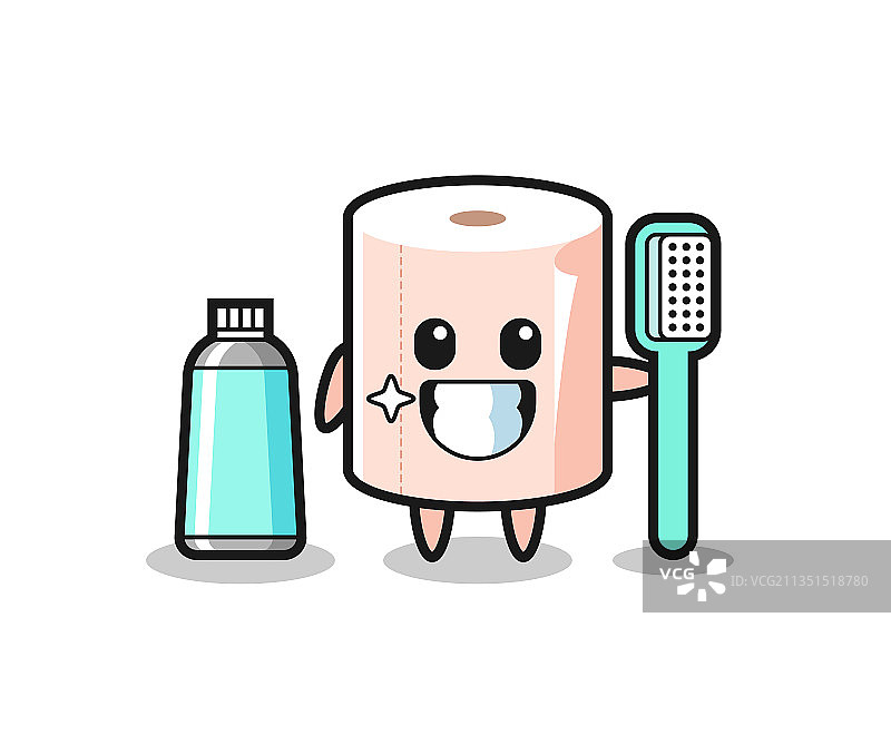 卷筒纸吉祥物拿着牙刷图片素材